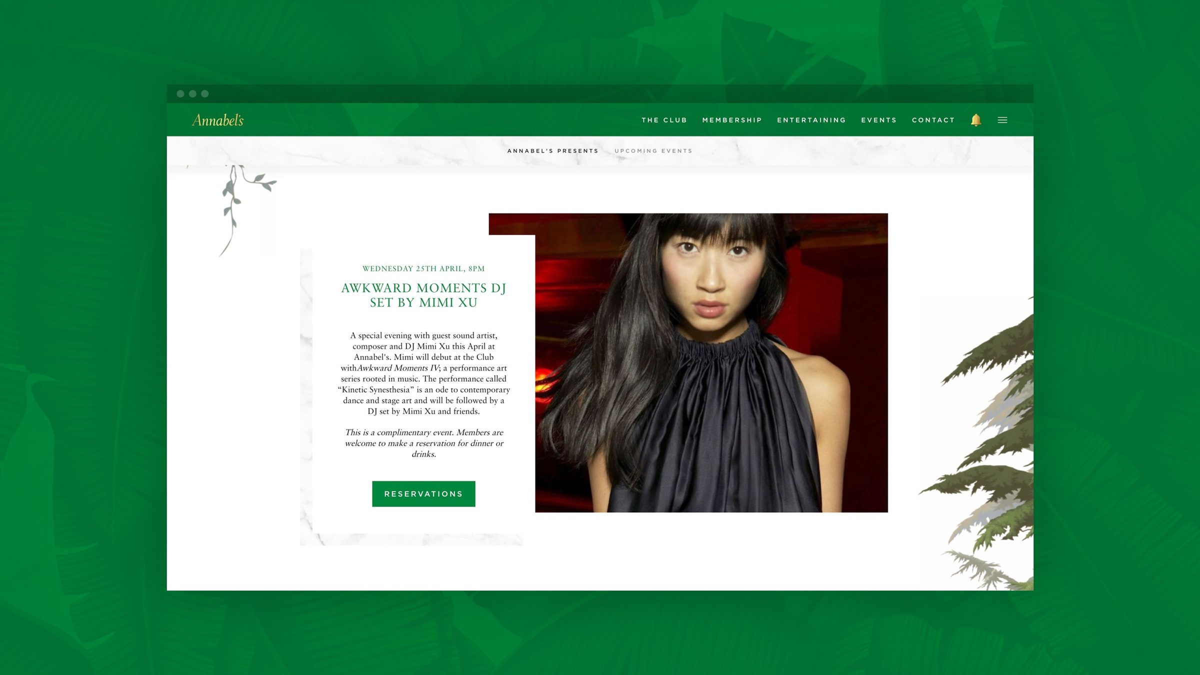 Event listing page on the Annabel's website