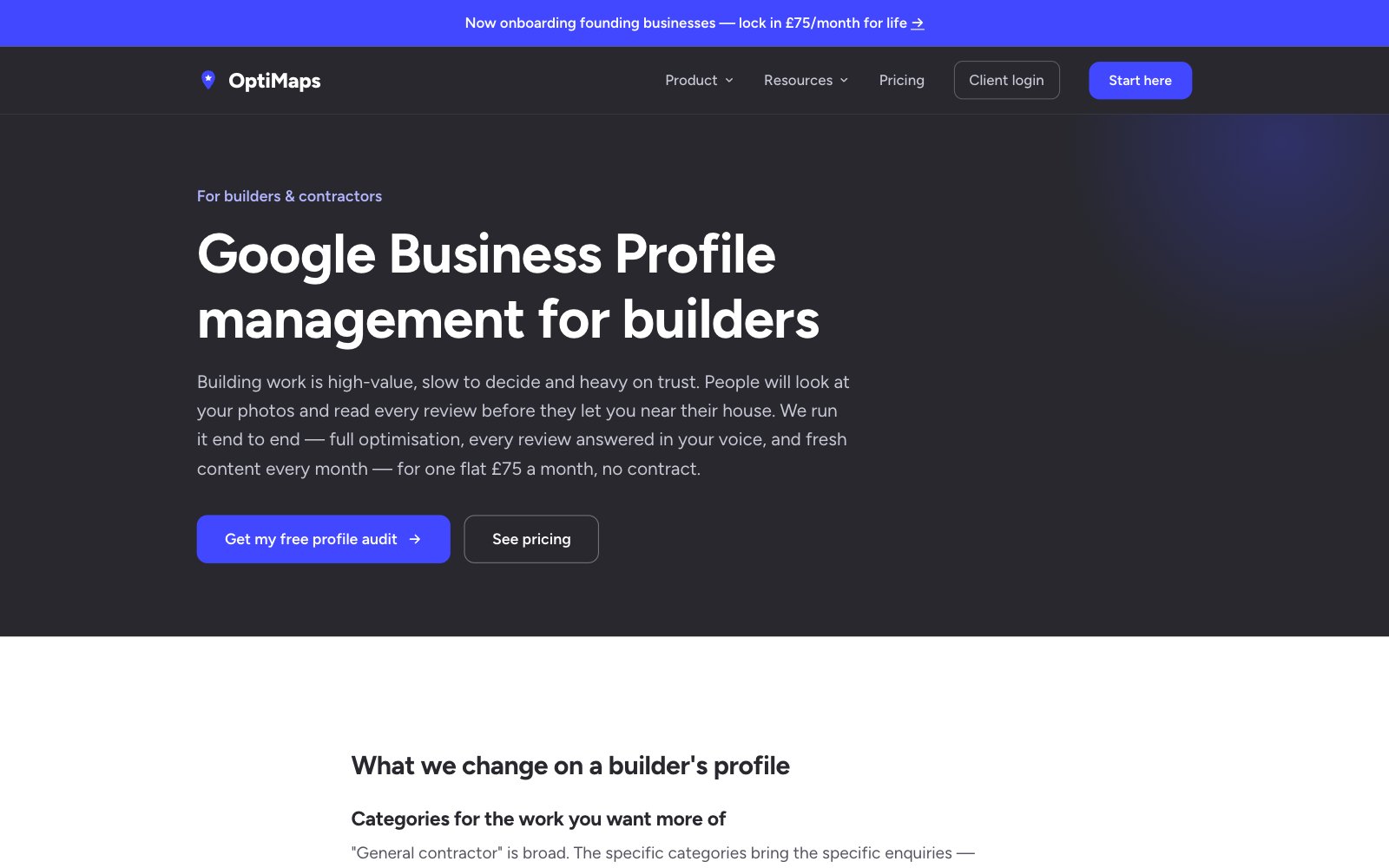Trade page: Google Business Profile management for builders