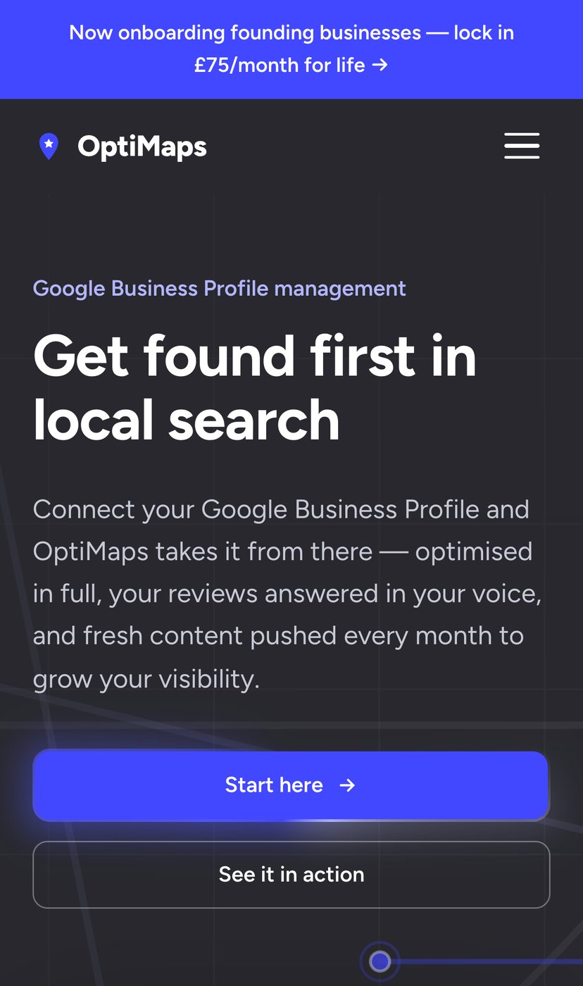 OptiMaps homepage on a phone